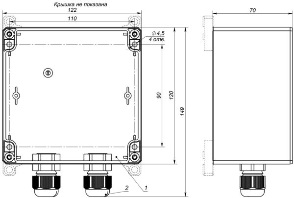 Габаритные и установочные размеры коробок серии КР-1